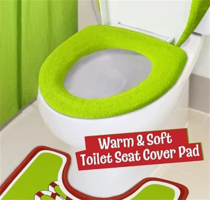 Grinch Christmas Decor 4pcs Green - Adorable Non-Slip Design Premium Soft Polyester Fleece Bathroom Rug Set for Holiday Bathroom Decor - Image 2