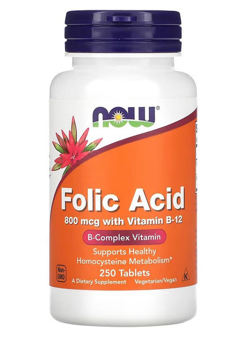 Now Foods 250 Tablets Folic Acid With 800 Mcg And Vitamin B12 - Image 1