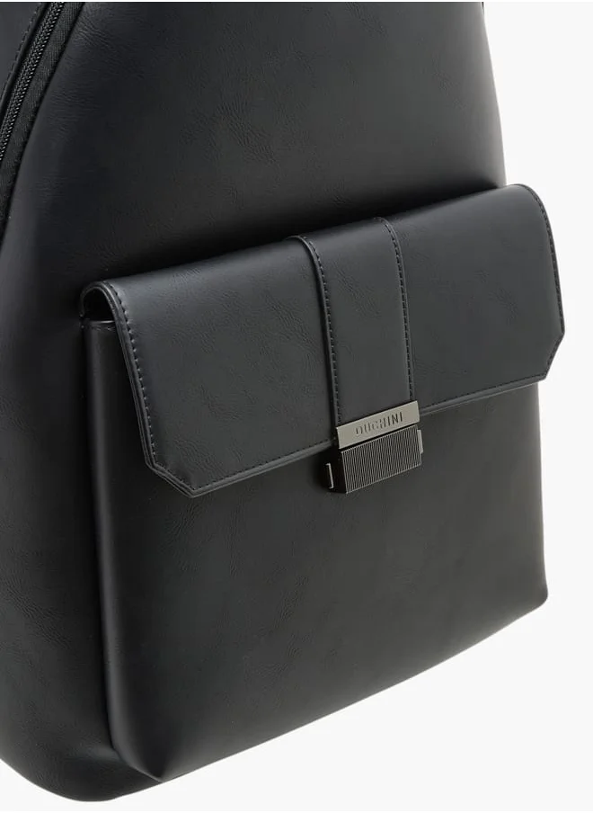دوتشيني Solid Backpack with Adjustable Straps and Zip Closure