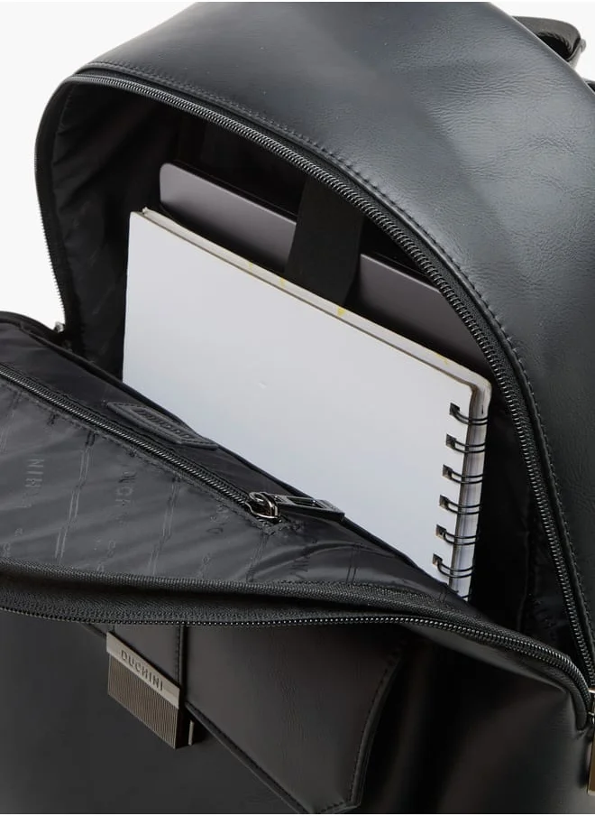 دوتشيني Solid Backpack with Adjustable Straps and Zip Closure
