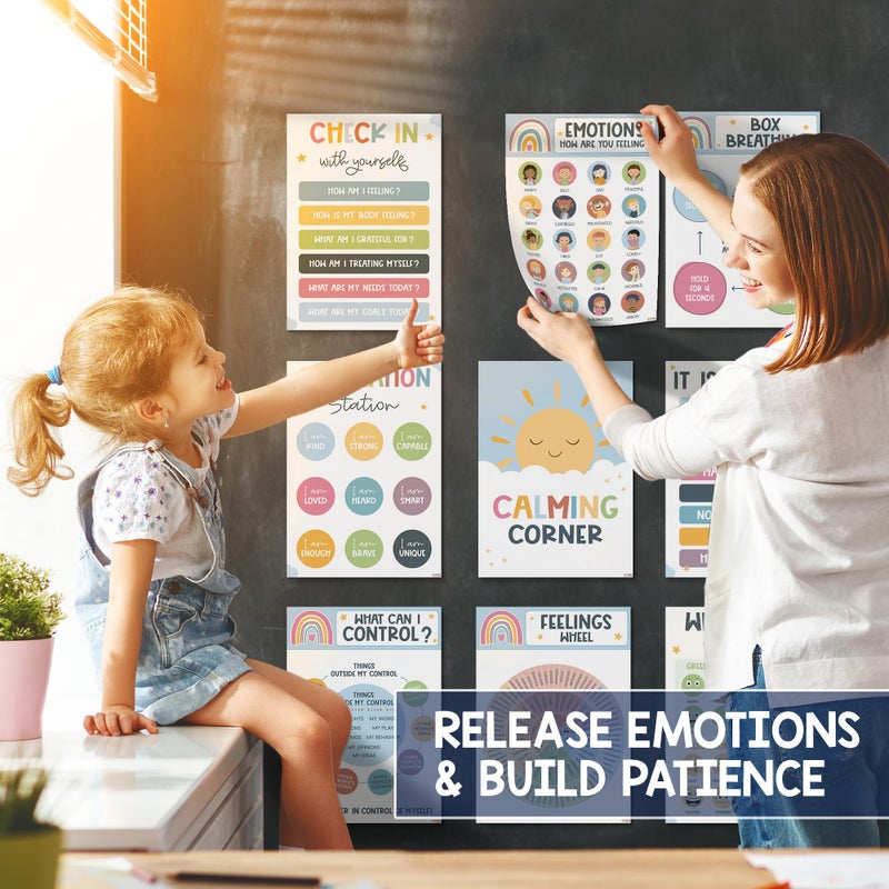 BEAWART 12 Boho Calming Corner Classroom Posters - Feelings Wheel Chart & Emotions Poster For Kids, Calm Down Corner Supplies For Therapy Office Decor, Mental Health Wall Decorations For Preschool Teachers BEAWART - Image 4