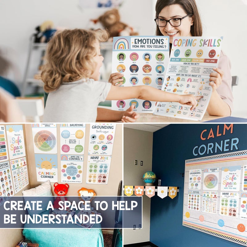 BEAWART 12 Boho Calming Corner Classroom Posters - Feelings Wheel Chart & Emotions Poster For Kids, Calm Down Corner Supplies For Therapy Office Decor, Mental Health Wall Decorations For Preschool Teachers BEAWART - Image 5