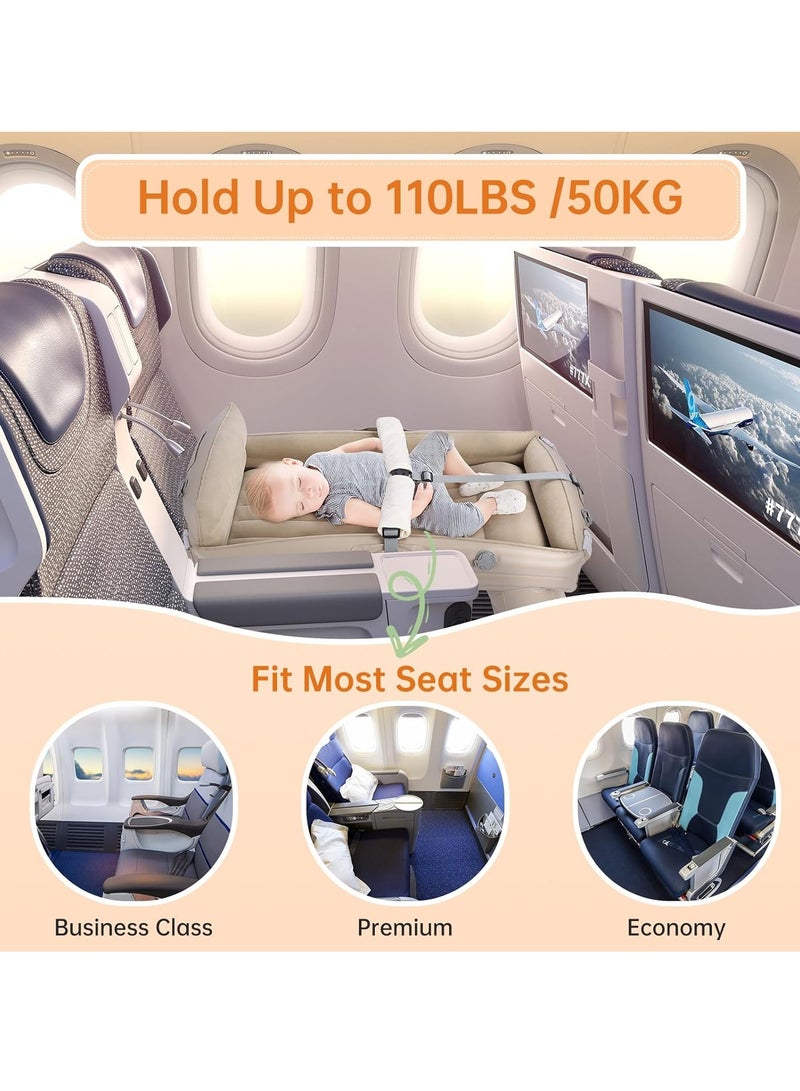الأم مطمئنة، والطفل سعيد. سرير السفر القابل للنفخ للأطفال – سرير أطفال للطائرة مع حزام أمان ومضخة وحقيبة سفر – مرتبة مريحة مقاومة للماء وغير قابلة للانزلاق، مثالية للسفر بالطائرة أو السيارة أو القطار - Image 4