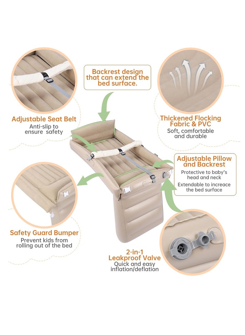 الأم مطمئنة، والطفل سعيد. سرير السفر القابل للنفخ للأطفال – سرير أطفال للطائرة مع حزام أمان ومضخة وحقيبة سفر – مرتبة مريحة مقاومة للماء وغير قابلة للانزلاق، مثالية للسفر بالطائرة أو السيارة أو القطار - Image 3