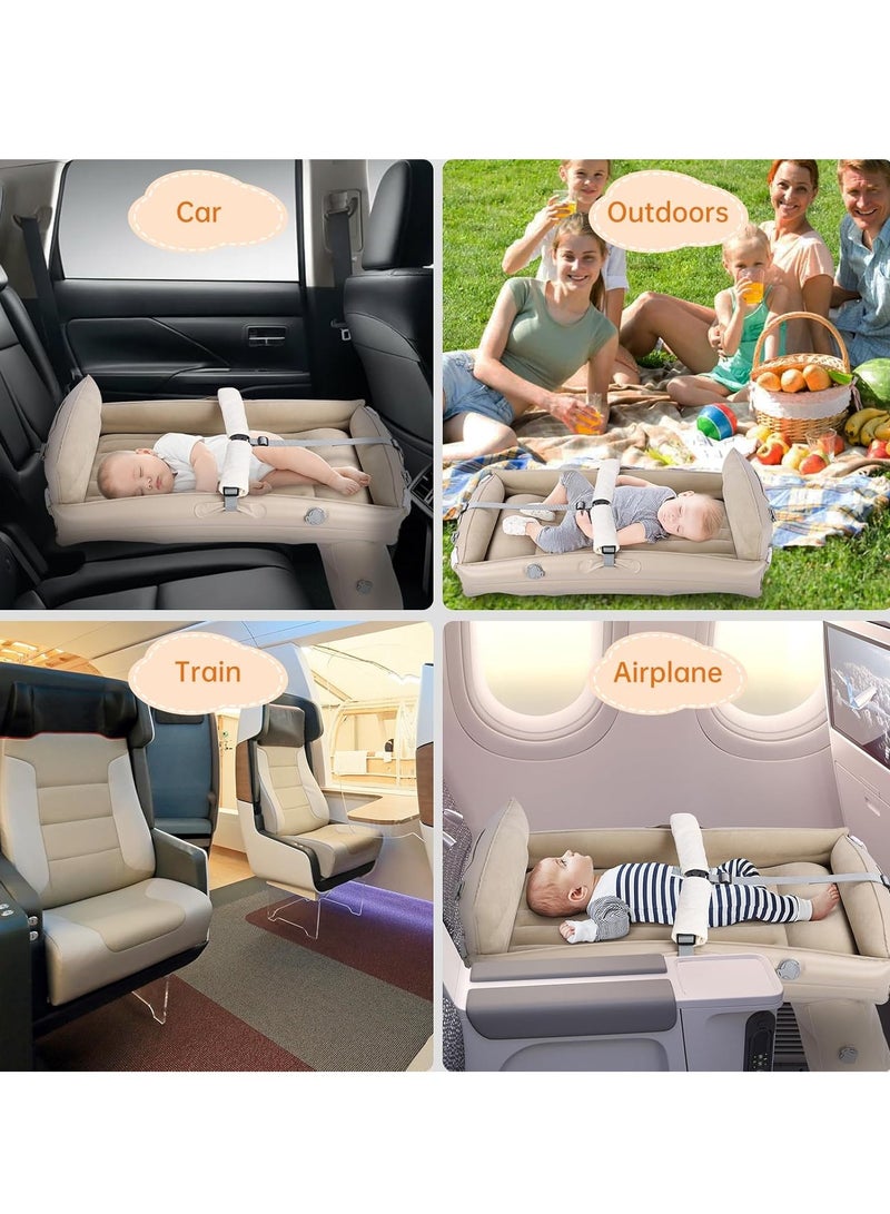 الأم مطمئنة، والطفل سعيد. سرير السفر القابل للنفخ للأطفال – سرير أطفال للطائرة مع حزام أمان ومضخة وحقيبة سفر – مرتبة مريحة مقاومة للماء وغير قابلة للانزلاق، مثالية للسفر بالطائرة أو السيارة أو القطار - Image 5