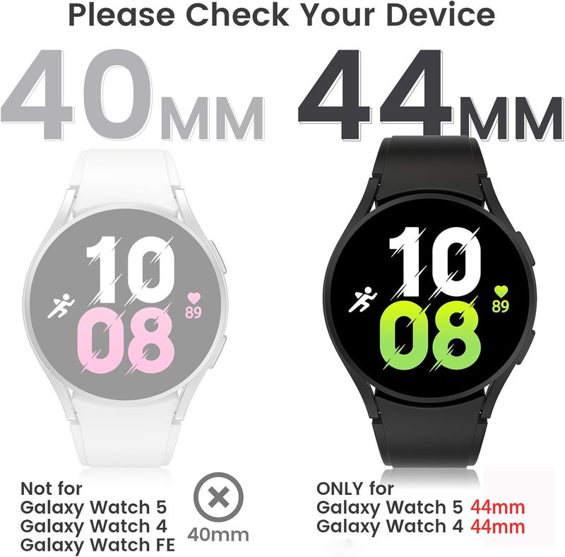 Tensea Multipack for Samsung Galaxy Watch 5 44mm 2022 / Galaxy Watch 4 44mm 2021 Screen Protector Case Accessories, Hard PC Bumper/HD Anti-Fog Tempered Glass Protective Film, Face Cover Set - Image 2