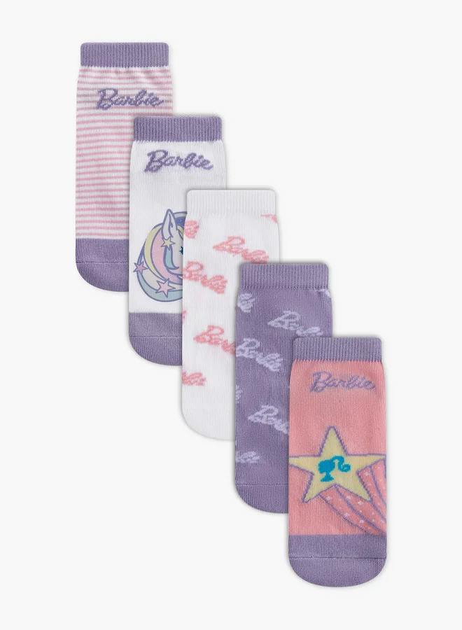Barbie Printed Non Terry Ankle Length Socks - Set of 5