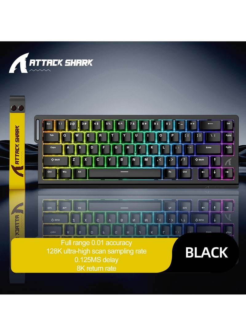 Attack Shark X68HE Wired Magnetic Gaming Keyboard, 0.01mm Adjustable Actuation, 8kHz Polling Rate, RGB Backlight, Side-Printed PBT Keycaps, 100M Lifespan Hall Effect Switches, 65% Layout (Black) - Image 1