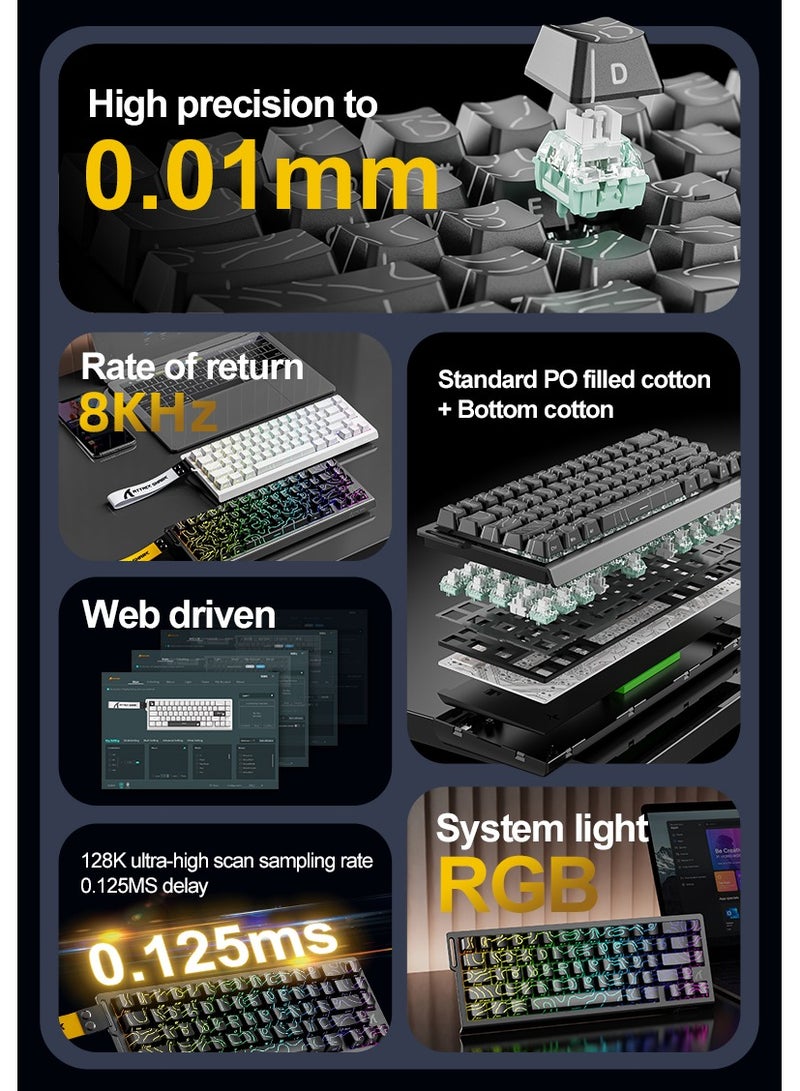 Attack Shark X68HE Wired Magnetic Gaming Keyboard, 0.01mm Adjustable Actuation, 8kHz Polling Rate, RGB Backlight, Side-Printed PBT Keycaps, 100M Lifespan Hall Effect Switches, 65% Layout (Black) - Image 2