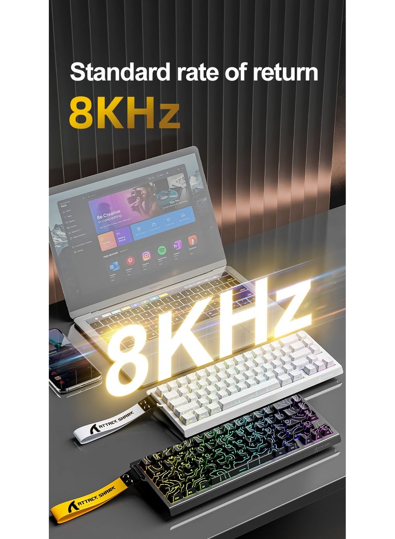 Attack Shark X68HE Wired Magnetic Gaming Keyboard, 0.01mm Adjustable Actuation, 8kHz Polling Rate, RGB Backlight, Side-Printed PBT Keycaps, 100M Lifespan Hall Effect Switches, 65% Layout (Black) - Image 4