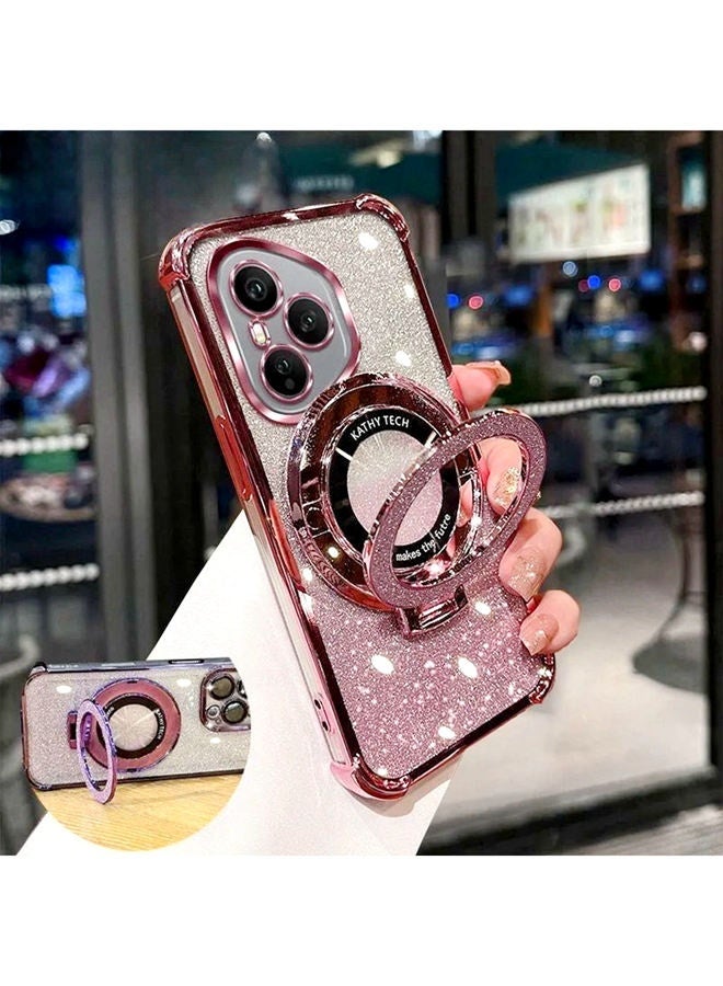 Magnetic Glitter Case for Honor 400 Pro ，Camera Lens Protector，Sparkly Stand， Luxury Gradient Shockproof Honor 400 Pro Cover for Women Girls Gift， Pink - Image 1