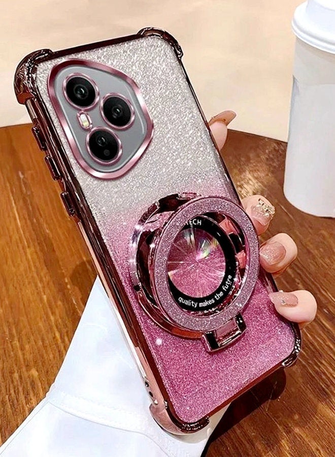 Magnetic Glitter Case for Honor 400 Pro ，Camera Lens Protector，Sparkly Stand， Luxury Gradient Shockproof Honor 400 Pro Cover for Women Girls Gift， Pink - Image 2
