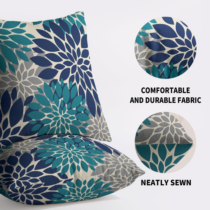 Smozenith Smozenith Navy Blue Teal Pillow Covers 16X16 Inch Set of 2  Summer Modern Geometry Dahlia Floral Print Decorative Throw Pillow Covers Outdoor Farmhouse Cushion Case for Couch Sofa Bed Decor  - Image 5