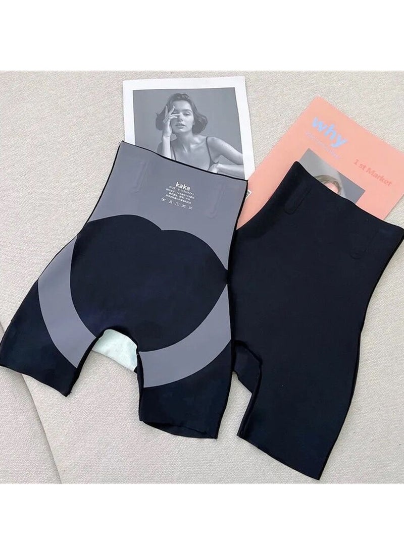 High-waisted and thinned boxer briefs with cross-over tummy control and non-curling high-elastic leggings and body-shaping garments