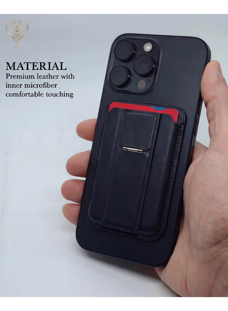 كيامور محفظة MagSafe مع حامل، حافظة بطاقات مغناطيسية أقوى متوافقة مع سلسلة iPhone 16/15/14/13/12، محفظة هاتف جلدية فاخرة مع تقنية حجب RFID، فتحة واحدة، تتسع لخمسة بطاقات، باللون الأسود​ - Image 3