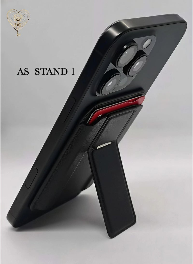 كيامور محفظة MagSafe مع حامل، حافظة بطاقات مغناطيسية أقوى متوافقة مع سلسلة iPhone 16/15/14/13/12، محفظة هاتف جلدية فاخرة مع تقنية حجب RFID، فتحة واحدة، تتسع لخمسة بطاقات، باللون الأسود​ - Image 4