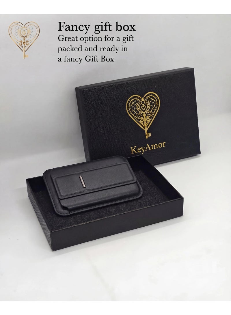 كيامور محفظة MagSafe مع حامل، حافظة بطاقات مغناطيسية أقوى متوافقة مع سلسلة iPhone 16/15/14/13/12، محفظة هاتف جلدية فاخرة مع تقنية حجب RFID، فتحة واحدة، تتسع لخمسة بطاقات، باللون الأسود​ - Image 5