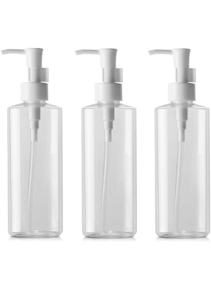 erioctry - Refillable Plastic Clear Flat Pumps Lotion Cream Cleansing Oil Dispenser Bottle Travel Bottles Pump Bottle Make Up Cosmetic Container Holder Pack of 3 (100ml) - Image 1