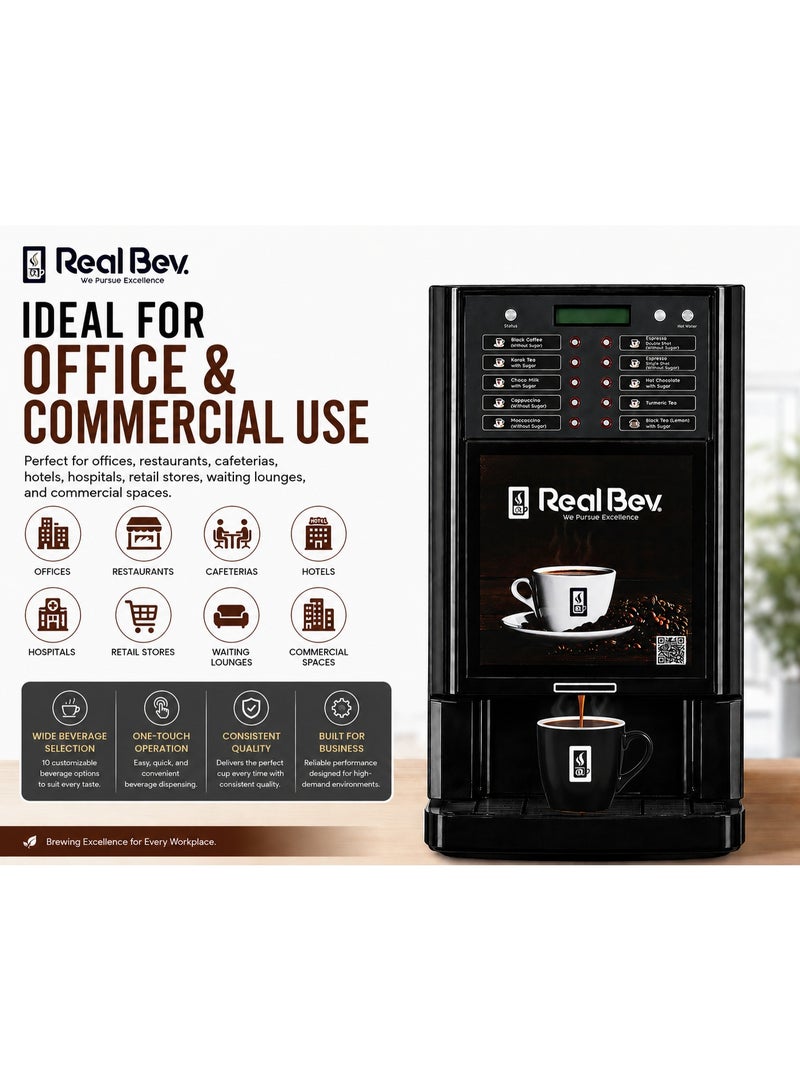 RealBev 10 Option Coffee Vending Machine | Automatic Tea & Coffee Dispenser with 10 Beverage Choices, Sugar & Sugar-Free Options | Commercial Hot Beverage Machine for Offices, Cafés, Hotels & Workplaces - Image 4
