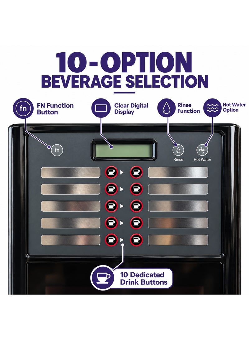 RealBev 10 Option Coffee Vending Machine | Automatic Tea & Coffee Dispenser | 10 Beverage Choices with Sugar & Sugar-Free Options | Commercial Hot Beverage Machine for Offices | 1 Year Warranty - Image 3