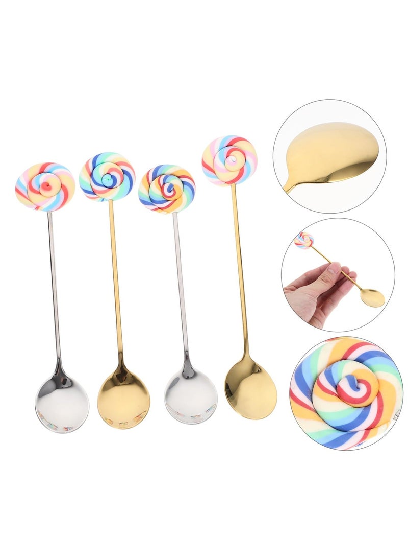 Generic - 4Pcs lollipop coffee scoop, decorative coffee spoon, stainless steel spoon kitchen spoon stainless steel stirring spoon tea spoons cake spoon mixing spoon resin spoon fork Symphony - Image 1