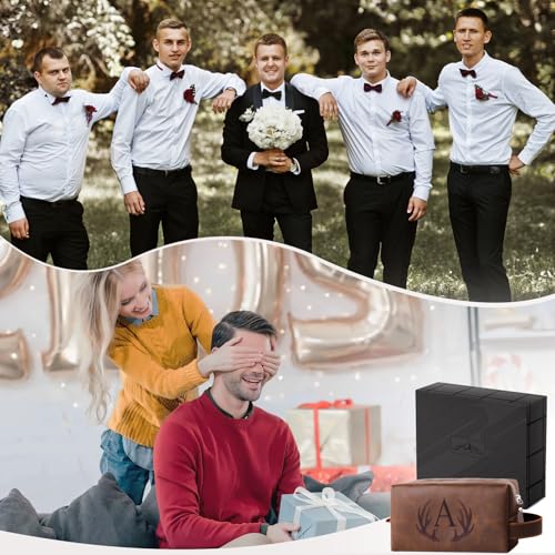 Aganmi Personalized Travel Toiletry Bag for Men Initial Letter PU Leather Waterproof Shaving Bag for Toiletries Accessories Travel Essentials Storage Bags Fathers Day Birthday Gifts for Men (L) - Image 2