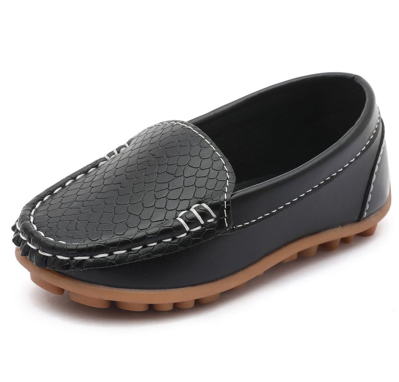 LONSOEN Toddler/Little Kid Boys Girls Soft Synthetic Leather Loafer Slip-On Boat-Dress Shoes/Sneakers,Black,SHF103 CN28 - Image 1