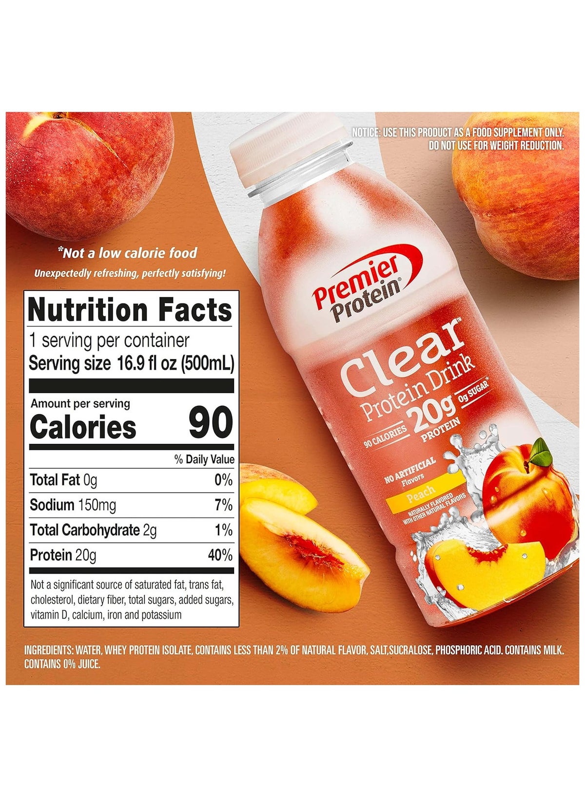 Premier Protein Premier Clear Protein Drink Peach 16.9 Fl Oz