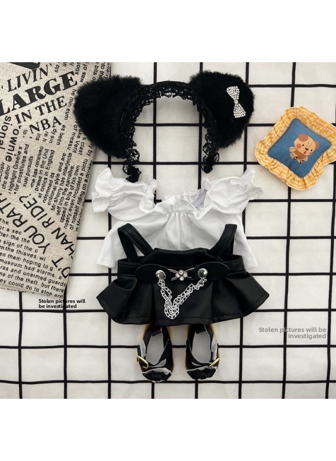 Generic - Cotton Doll 20cm Cm Doll Coat Doll Normal Body Chubby Body Naked Doll Bear Jacket Clothes-Specifications:20cm-Color:Headband + White Shirt + Leather Skirt Suspenders + Shoes - Image 1