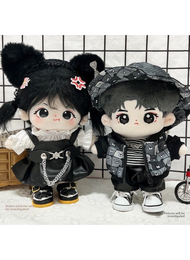 Generic - Cotton Doll 20cm Cm Doll Coat Doll Normal Body Chubby Body Naked Doll Bear Jacket Clothes-Specifications:20cm-Color:Headband + White Shirt + Leather Skirt Suspenders + Shoes - Image 1
