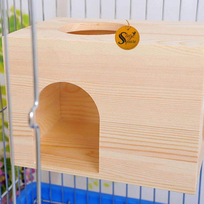 Sage Square كوخ هيدهاوس الخشبي أرجوحة نوم كابينة قفص ملحق لعبة للهامستر، القنفذ، سكر غلايدر، الطيور، الأرانب الصغيرة، خنازير غينيا الصغيرة - Image 5