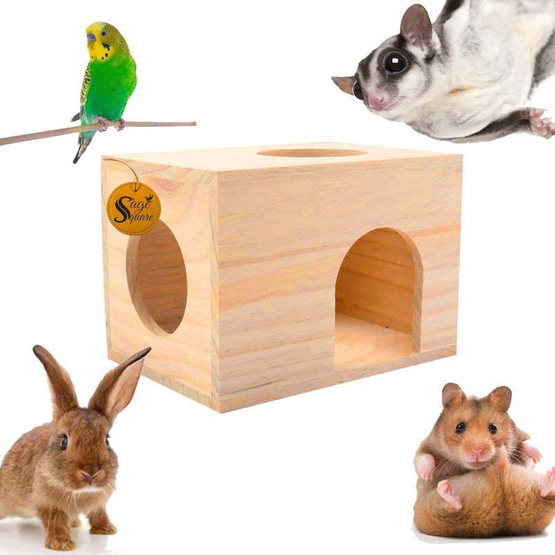 Sage Square كوخ هيدهاوس الخشبي أرجوحة نوم كابينة قفص ملحق لعبة للهامستر، القنفذ، سكر غلايدر، الطيور، الأرانب الصغيرة، خنازير غينيا الصغيرة - Image 1