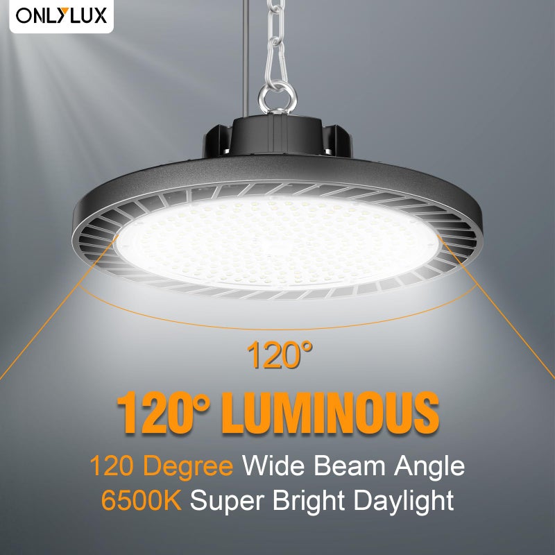 ONLYLUX 4Pack LED High Bay Light 200W 30000LM Commercial Lighting Products, 100-277V 6000K with Plug, Led Shop Lighting for Garage Barn Gyms Workshop Lighting - Image 5