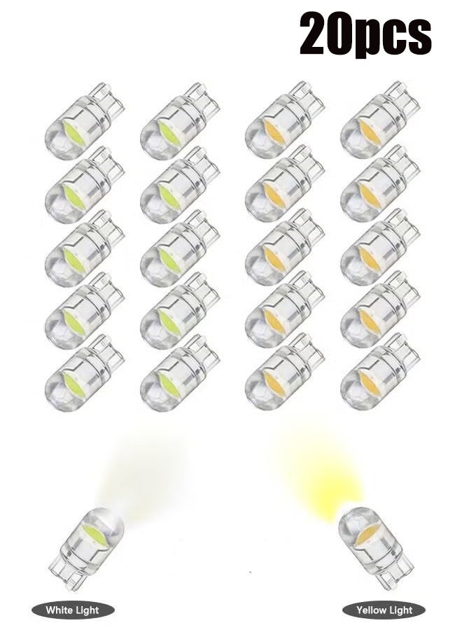 YJ 20 Pcs LED Light Bulbs White and Yellow, 6000K 68 2825 W5W T10 COB LED Wedge Replacement Bulbs, Mini Bulbs for License Plate Lights, Car Position Lamps, Map Light - Image 1