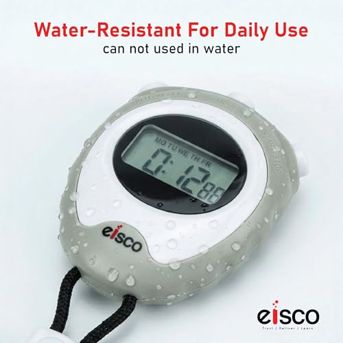 EISCO LCD Digital Stopwatch – 1/100 Sec Precision Timer, Lap/Split Function, Alarm, 12/24 Hour Format, Chime, Water-Resistant, Ideal for Sports, Running, Training, Science Lab & Physics Experiments - Image 3