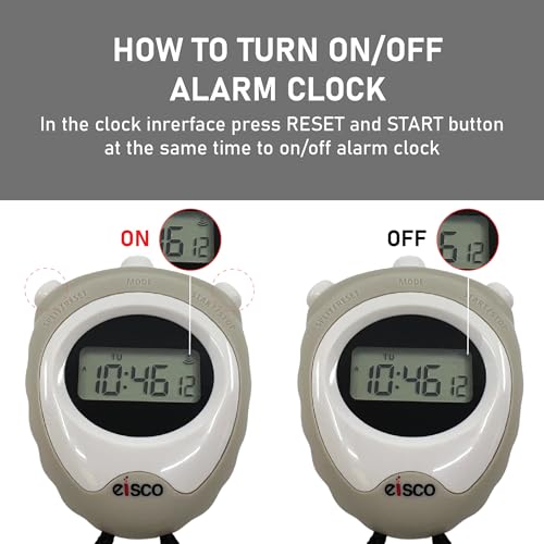 EISCO LCD Digital Stopwatch – 1/100 Sec Precision Timer, Lap/Split Function, Alarm, 12/24 Hour Format, Chime, Water-Resistant, Ideal for Sports, Running, Training, Science Lab & Physics Experiments - Image 4