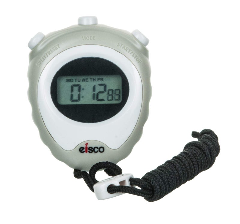 EISCO LCD Digital Stopwatch – 1/100 Sec Precision Timer, Lap/Split Function, Alarm, 12/24 Hour Format, Chime, Water-Resistant, Ideal for Sports, Running, Training, Science Lab & Physics Experiments - Image 1