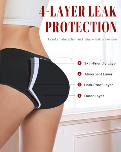 Gladbecke Period Underwear for Women Heavy Flow Leakproof High Waisted Cotton Menstrual Panties 3 Pack Runs small Size up Black - Image 3