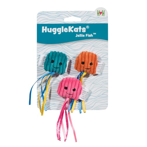 HuggleHounds HuggleKats Cat Toys Kitten Toys for Bored Indoor Cats Perfect for Moving Exercise Biting Chewing Jellie Fish 3 Pack - Image 1