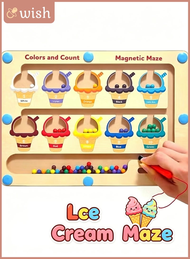 Wish Montessori Magnetic Educational Toy for Kids Ages 3 and Up - Color and Number Maze Board, Safe Wooden Game for Fine Motor Skills, Ideal Gift for Boys and Girls - Image 1