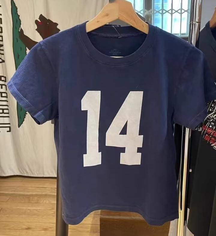 Vhitler Number 14 Fitted Tee Jersey Summer Crop Top Short Sleeve Y2k Shirt Graphic Baby Tee Women (Navy Blue/White,M,Medium) - Image 3