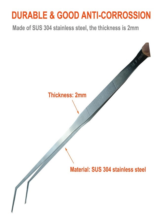 Fecsam Extra Long Tweezers, Feeding Tongs, 18.9 inch Aquarium Stainless Steel Large Aquascape Tools for Fish Tank, Terrarium，Aquascaping, Reptile Snake (Curved) - Image 3