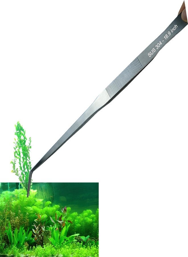 Fecsam Extra Long Tweezers, Feeding Tongs, 18.9 inch Aquarium Stainless Steel Large Aquascape Tools for Fish Tank, Terrarium，Aquascaping, Reptile Snake (Curved) - Image 1