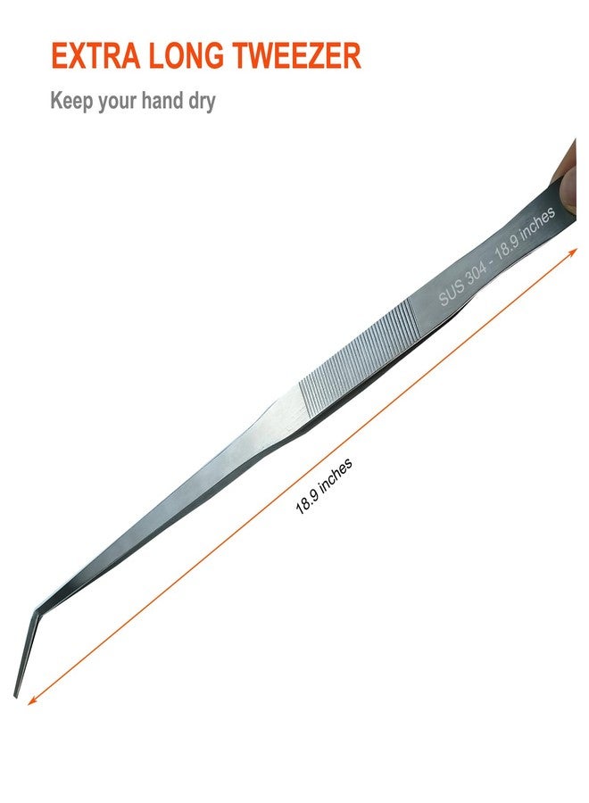 Fecsam Extra Long Tweezers, Feeding Tongs, 18.9 inch Aquarium Stainless Steel Large Aquascape Tools for Fish Tank, Terrarium，Aquascaping, Reptile Snake (Curved) - Image 5