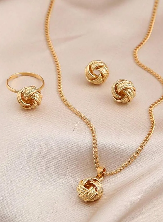 تايك تو Gold Knot Jewelry Set With Necklace, Earrings And Adjustable Ring 3-Piece