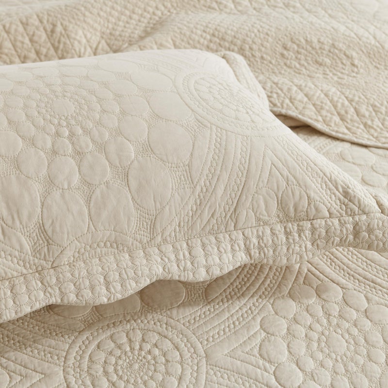 MarCielo 3-Piece 100% Cotton Oversized Bedspread Lightweight Quilt Coverlet Embroidery Farmhouse Bedding (Tf Khaki Beige, Oversized Queen (100"x106")) - Image 4