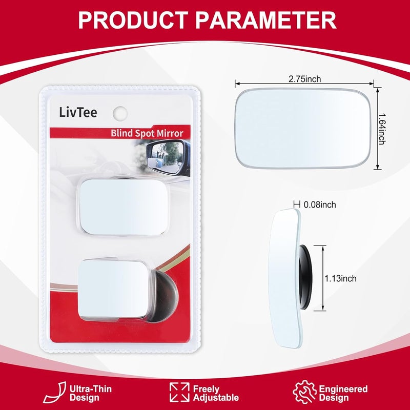 LivTee Gulf standard sizing alternatives LivTee Blind Spot Mirror, Rectangle Shaped HD Glass Frameless Convex Rear View Mirror with wide angle Adjustable Stick for Cars SUV and Trucks, Pack of 2 Flexible purchase choices - Image 3