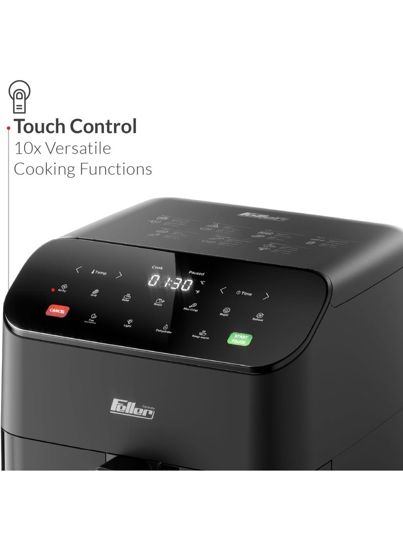 Feller Germany Air Fryer 1600 W, Large 5.5L Cap., Xcyclone-Tech, 4x Non-Stick Ceramic Coating,10 Cooking Functions, Touch Panel, Cool-Touch+Interior Lightning, AFR550, 2Y Guarantee-UAE Version - Image 3