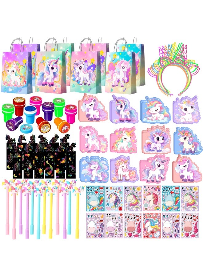 FRUITFUL PARTY Unicorn Stationery Party Favor Set for 12 Guests – 84 Pcs Unicorn Magical Gift Bundle with Headbands Seals Scratch Paintings Mini Notebooks Pens DIY Stickers & Gift Bags, Perfect for Unicorn Birthday Party Return Gifts - Image 1