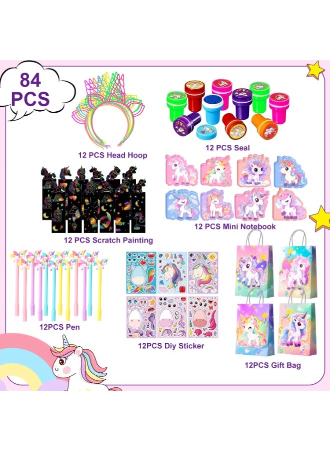 FRUITFUL PARTY Unicorn Stationery Party Favor Set for 12 Guests – 84 Pcs Unicorn Magical Gift Bundle with Headbands Seals Scratch Paintings Mini Notebooks Pens DIY Stickers & Gift Bags, Perfect for Unicorn Birthday Party Return Gifts - Image 3
